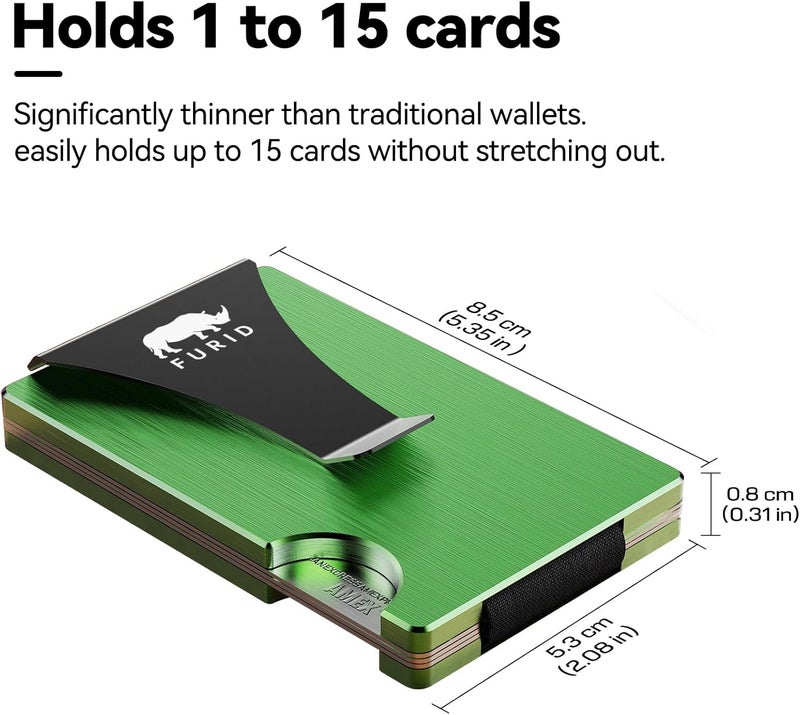 furid Minimalist Card Wallet for Men Slim: Rfid Metal Wallet with Money Clip Credit Card Holder - Gift for Man Husband at Brithday Stocking Stuffers - Image 2